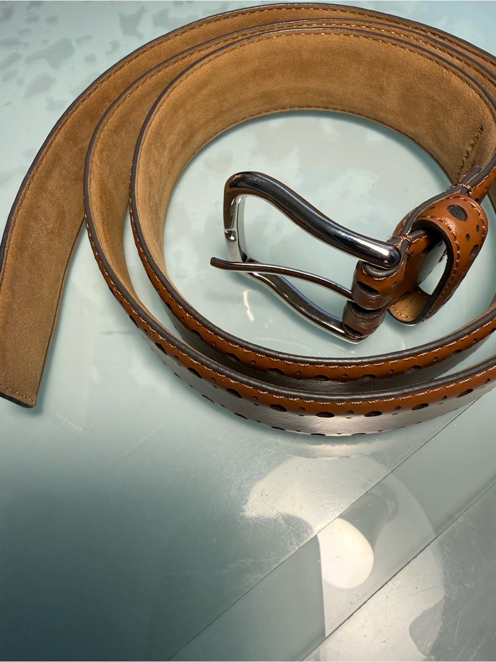 NWOT Cole Haan Men's Brown Leather Brogue Belt size 38